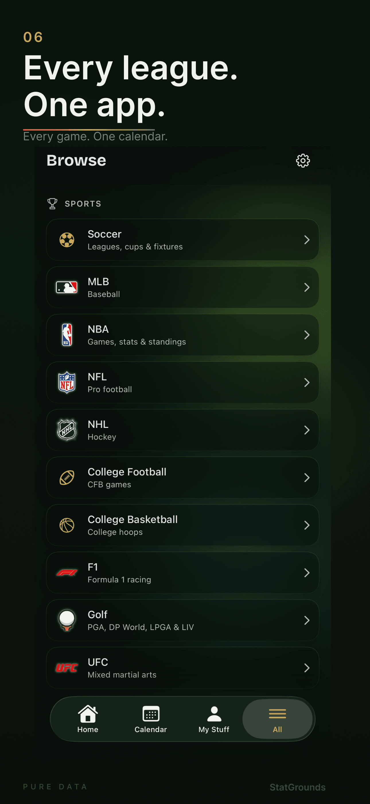 Sports calendar — every game, one view